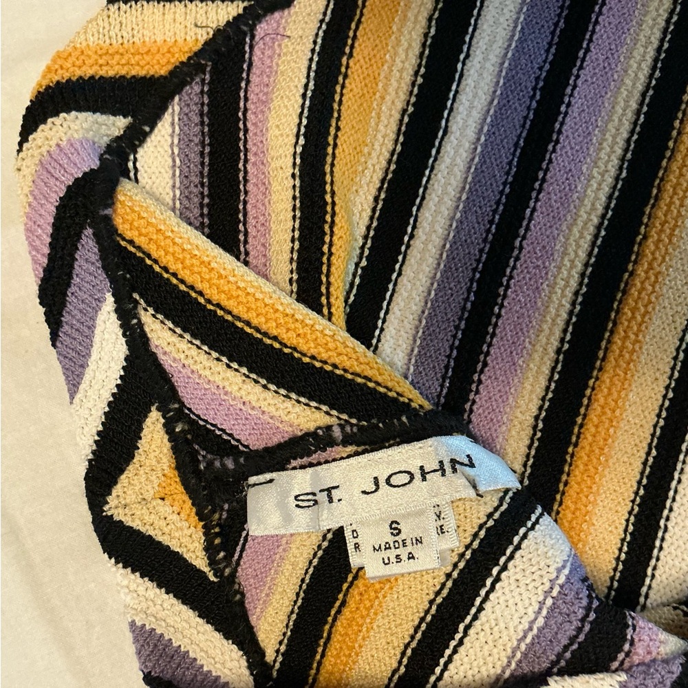 St. John Diagonal Striped V-Neck Tank in Yellow, Lavender and Black - Picture 2 of 10